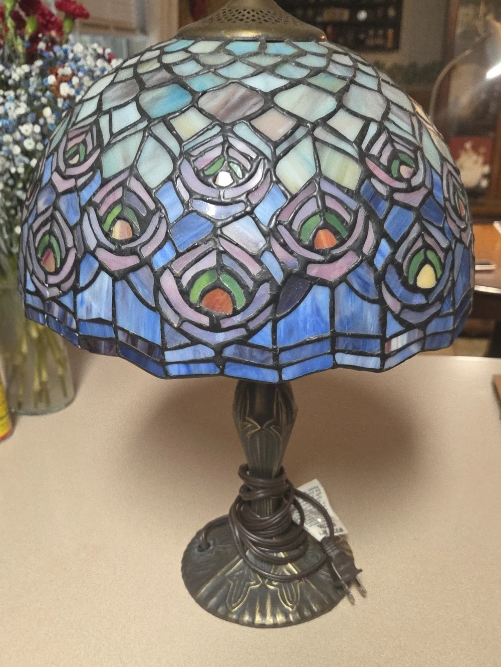 Stained Glass Table Lamp - Blue & Purple Tiffany-Style